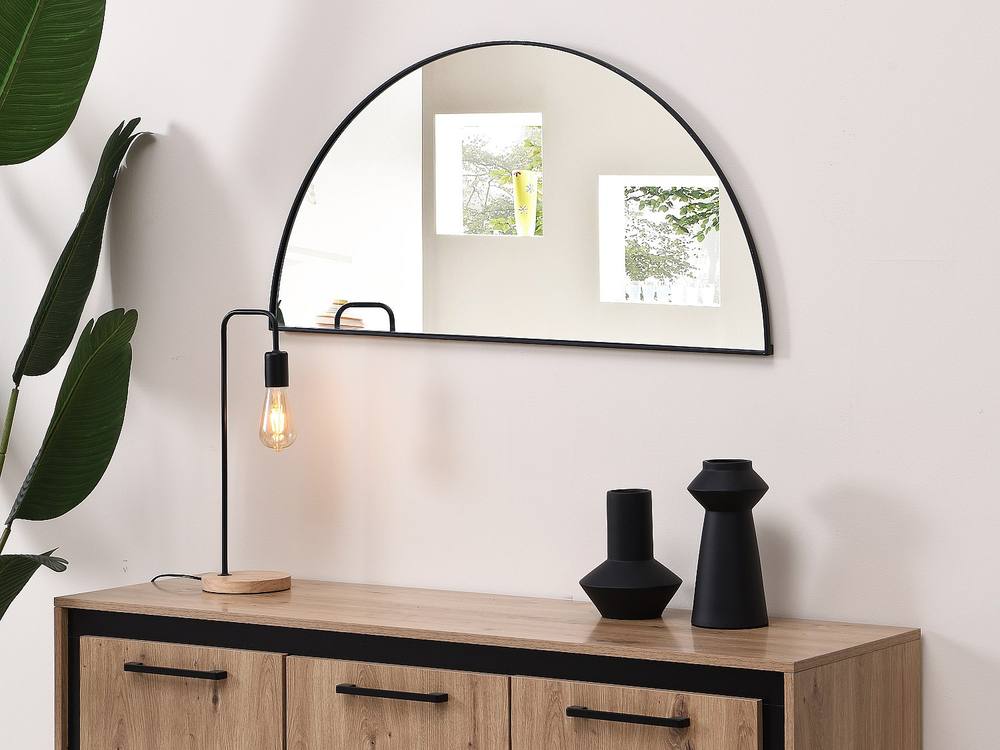 Vente-unique Half-Circle Design Metal Mirror - W.50 X H.100 Cm - Black - GAVRA