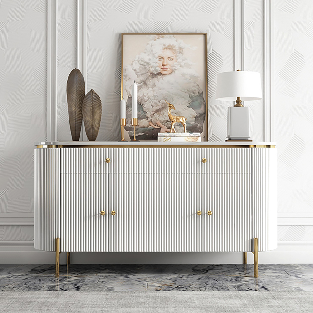 Yelly 140 cm Modern Marble Top Buffet & Sideboard Doors & Drawers & Shelves