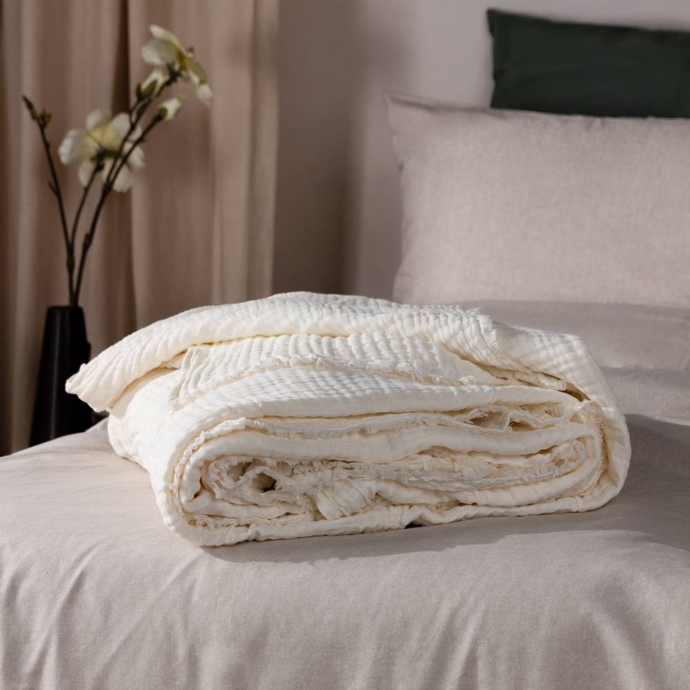 Yard Lark 100% Cotton Muslin Frayed Edge Throw in White