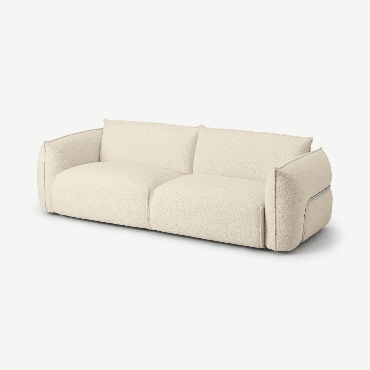Dion 3 Seater Sofa, Whitewash Boucle with Stainless Steel Frame