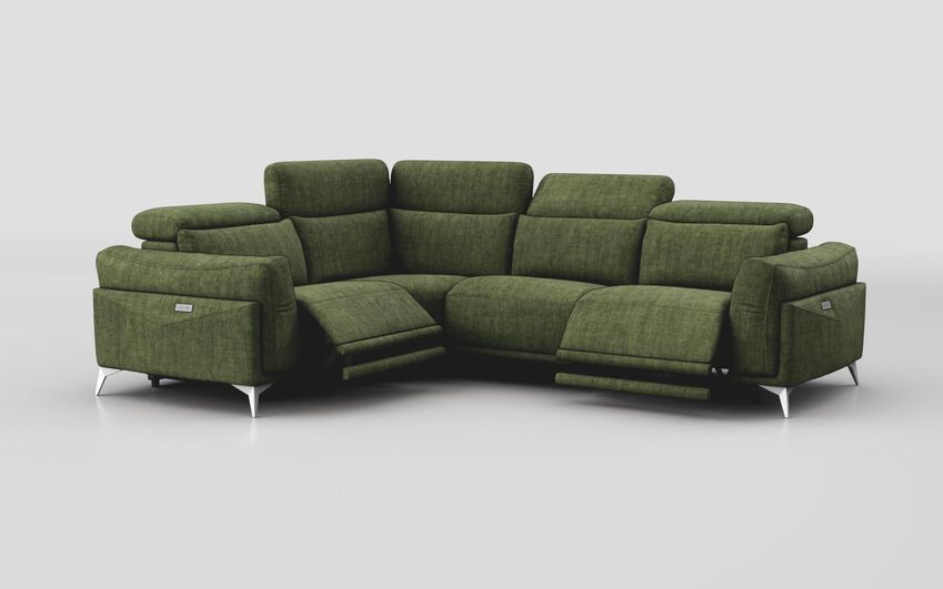 Green Fabric Gattolino 1 Corner 2 Power Sofa with Manual Head Tilt