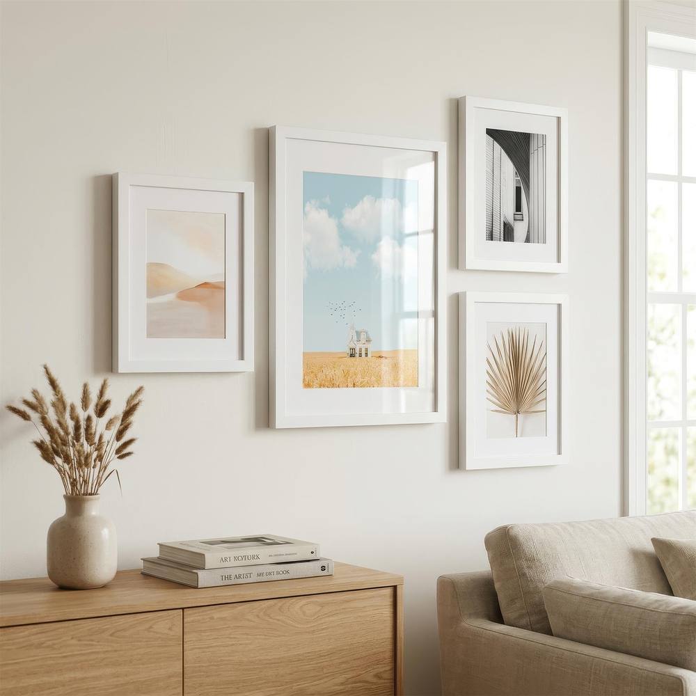 Nicola Spring Photo Frames with A5 Mounts - A4 (8" x 12") - White - Pack of 3 2