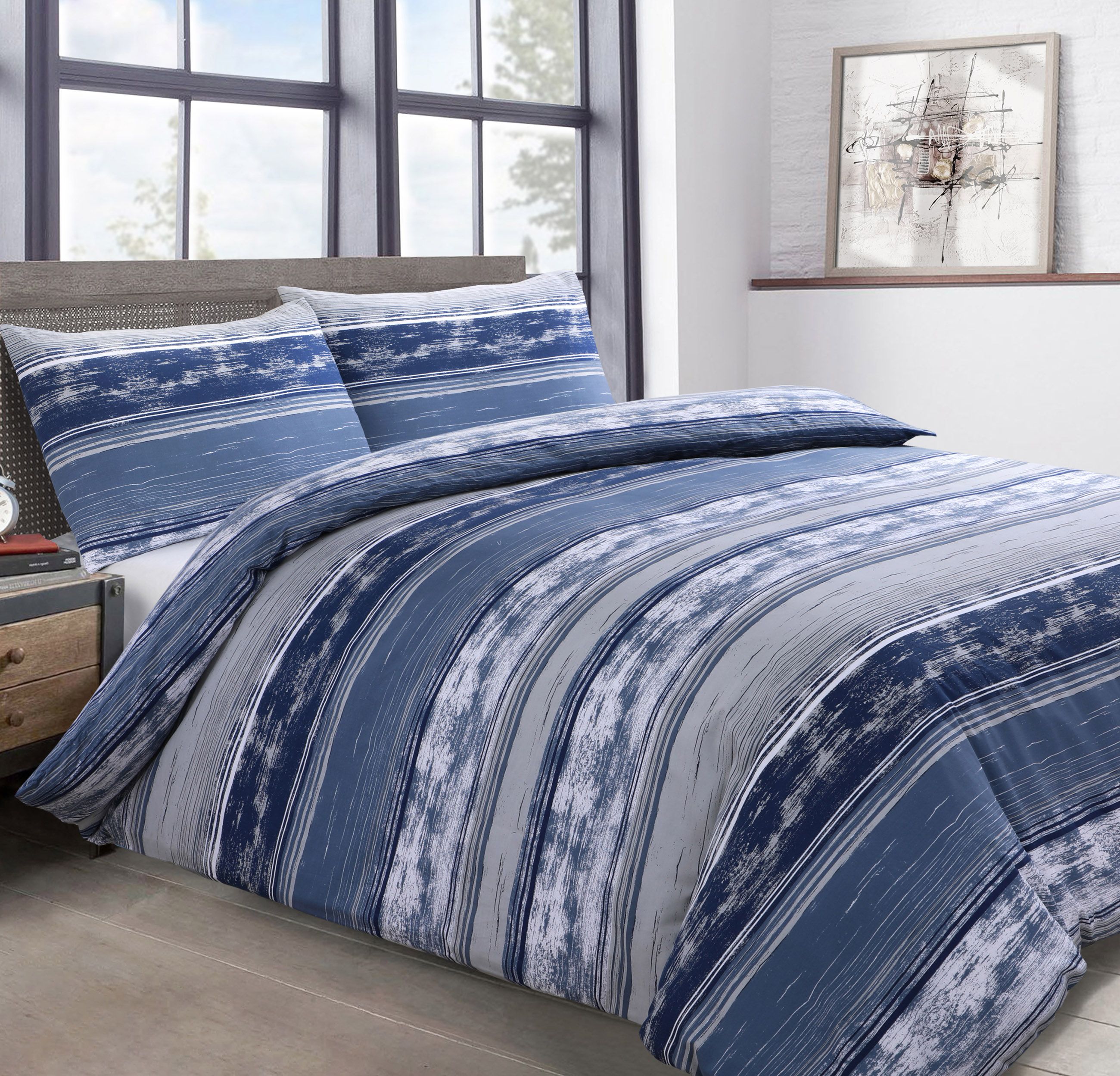 Velosso Elevations Twin Pack Set Duvet Cover & Pillowcase Set - Printed Cotton Rich in Navy