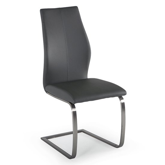 Irma Faux Leather Dining Chair In Grey With Steel Legs