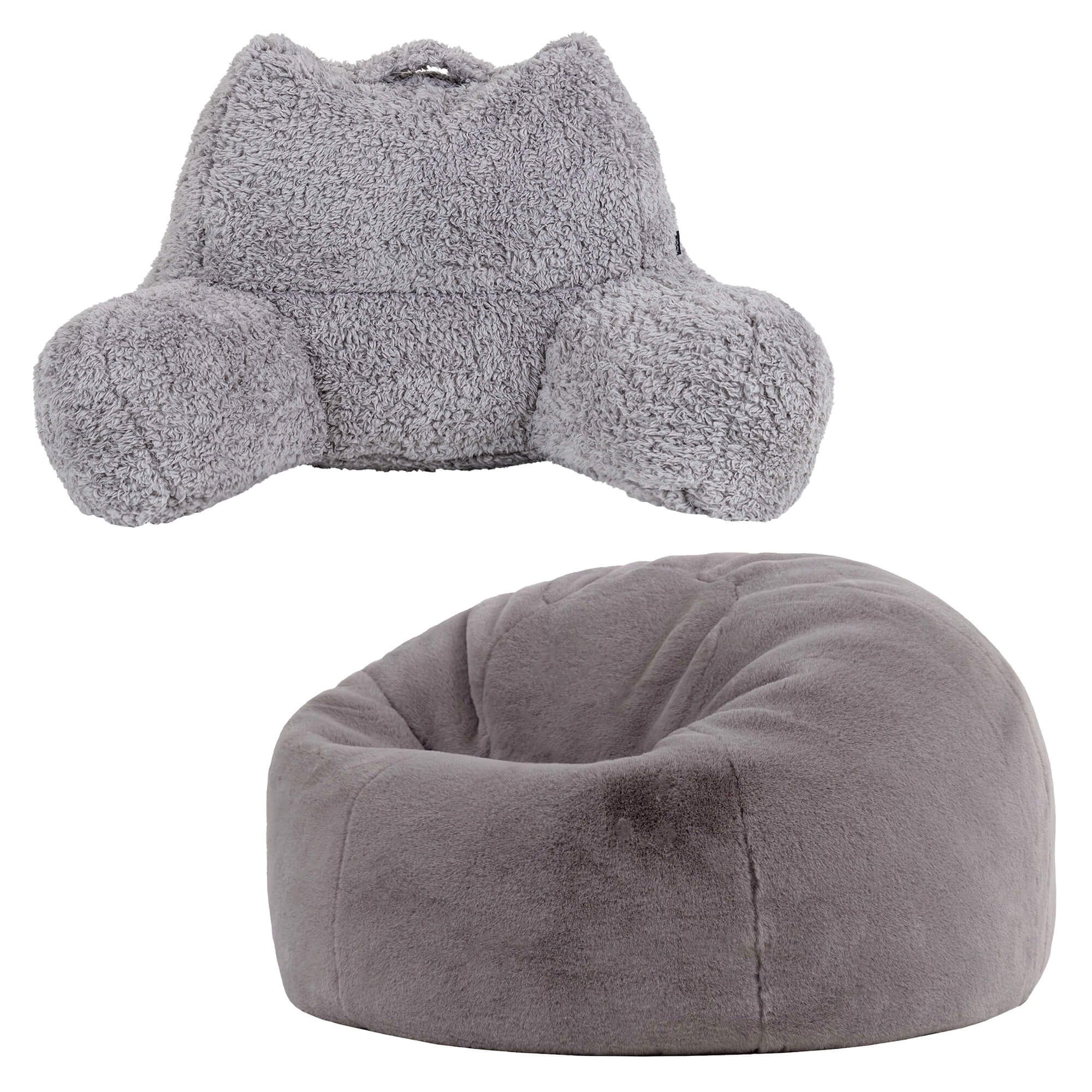 icon Cuddle Cushion & Kingston Rabbit Faux Fur Classic Bean Bag in Grey