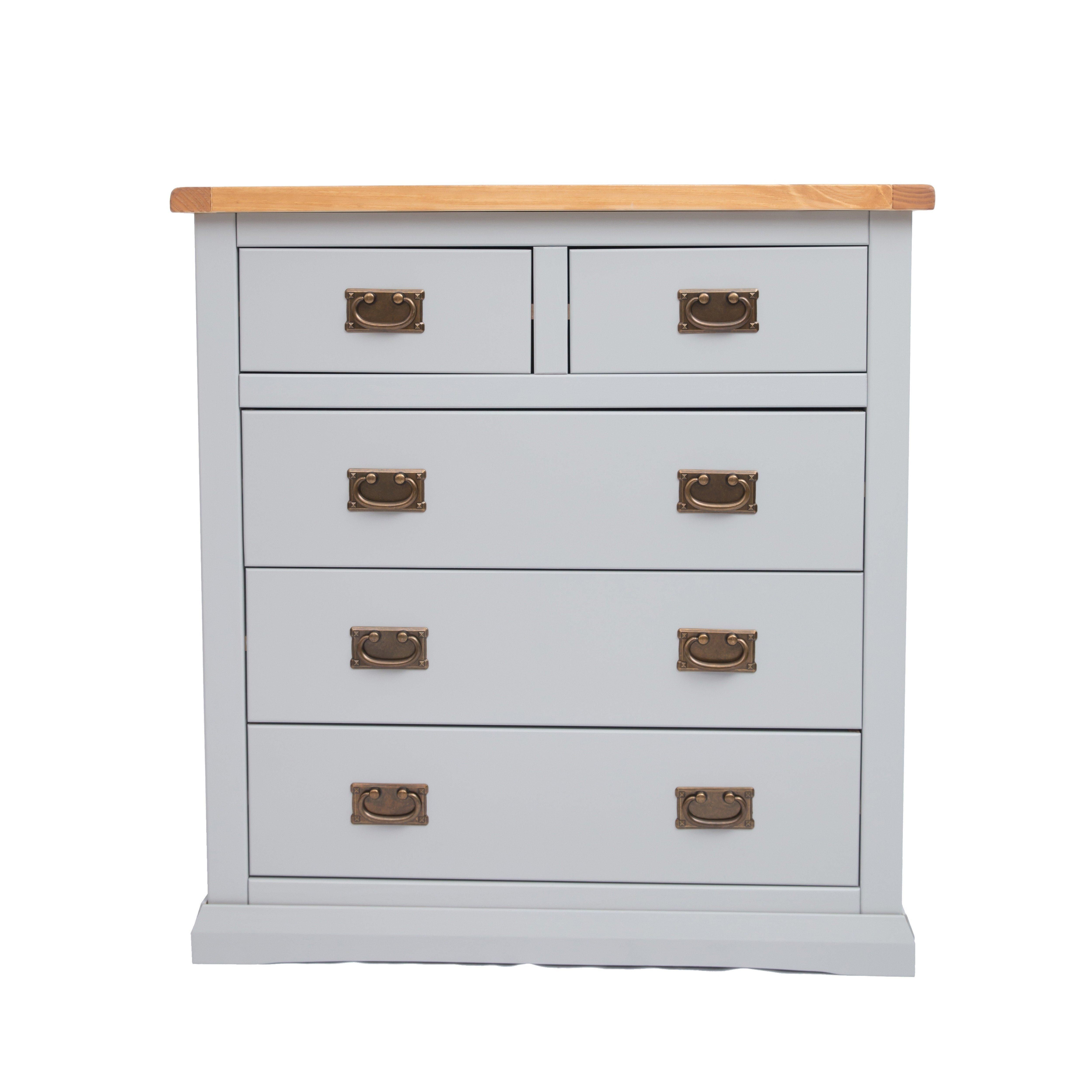 Cabinet Bits Loreo 5 Drawer Chest of Drawers Bras Drop Handle in Light Grey