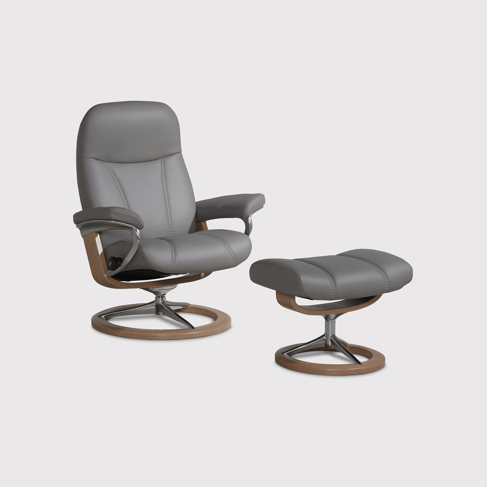 Stressless Consul Medium Recliner Chair & Stool, Grey | Barker & Stonehouse