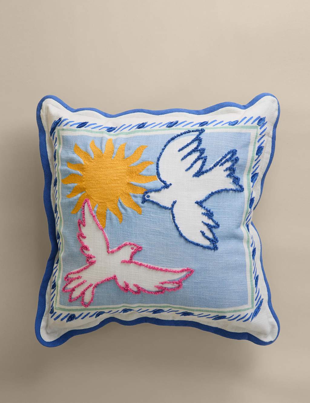M&S Pure Cotton Dolce Vita Bird Outdoor Cushion Blue Mix