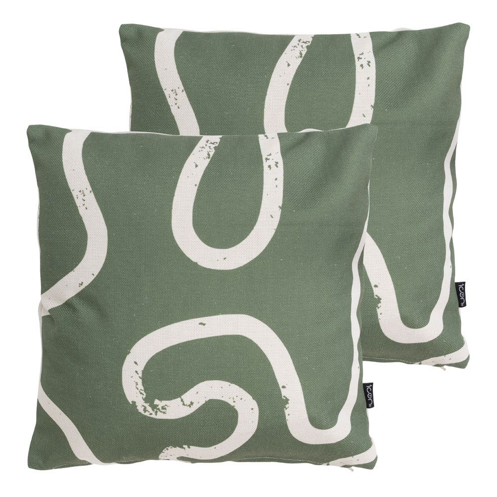 icon Indoor & Outdoor Squiggle Kyoto Set of 2 Waterproof Filled Cushion in Green