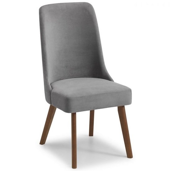 Bromley Dining Chair In Grey Velvet With Walnut Legs