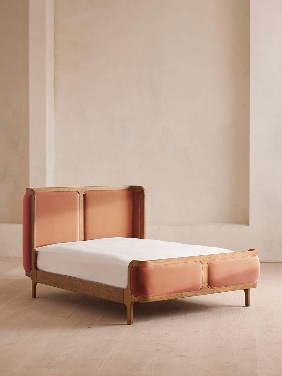 Belsa Bed, Light Oak, Super king, Velvet, Antique Rose