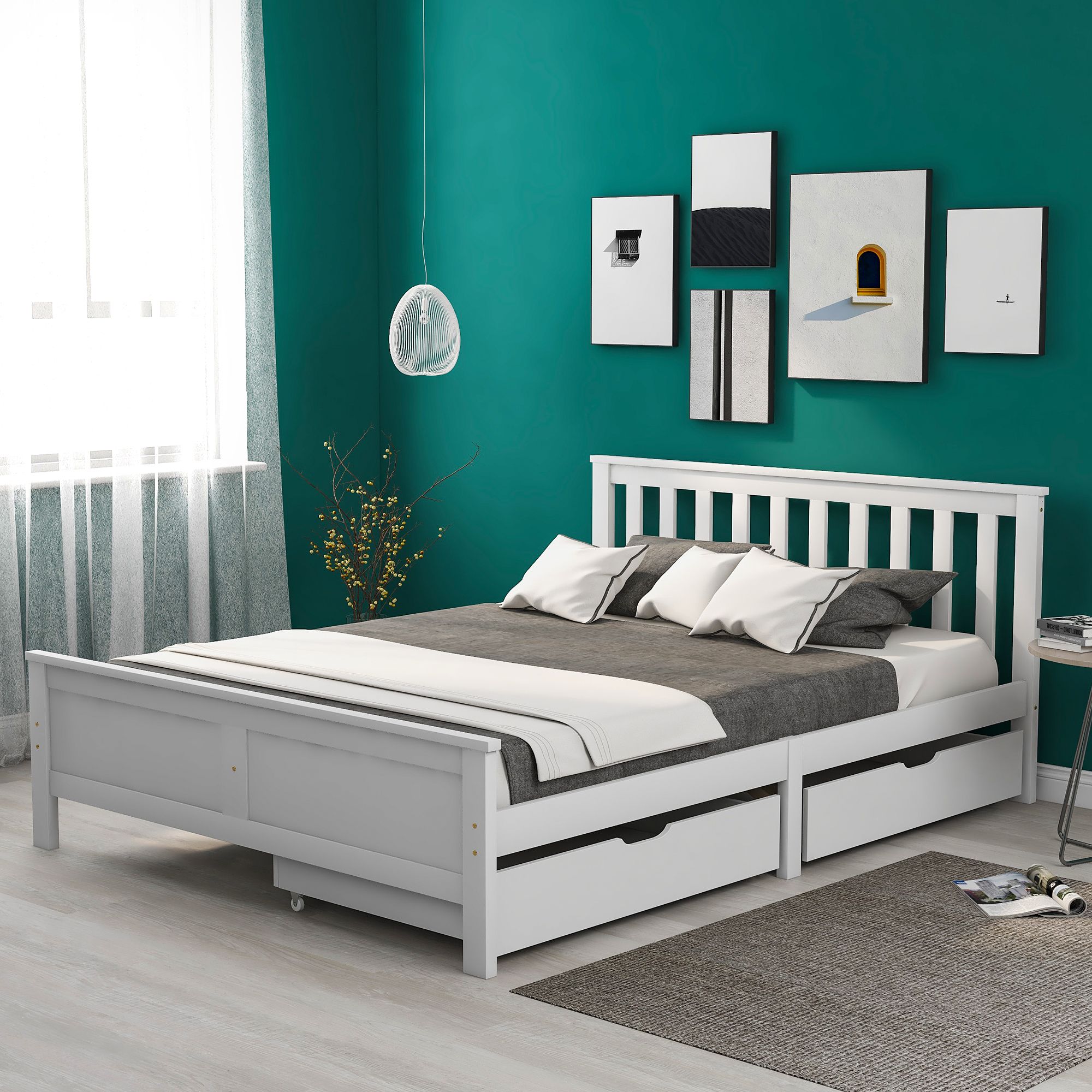 Matteo Wooden Solid White Pine Storage Bed With Drawers Bed Furniture Frame