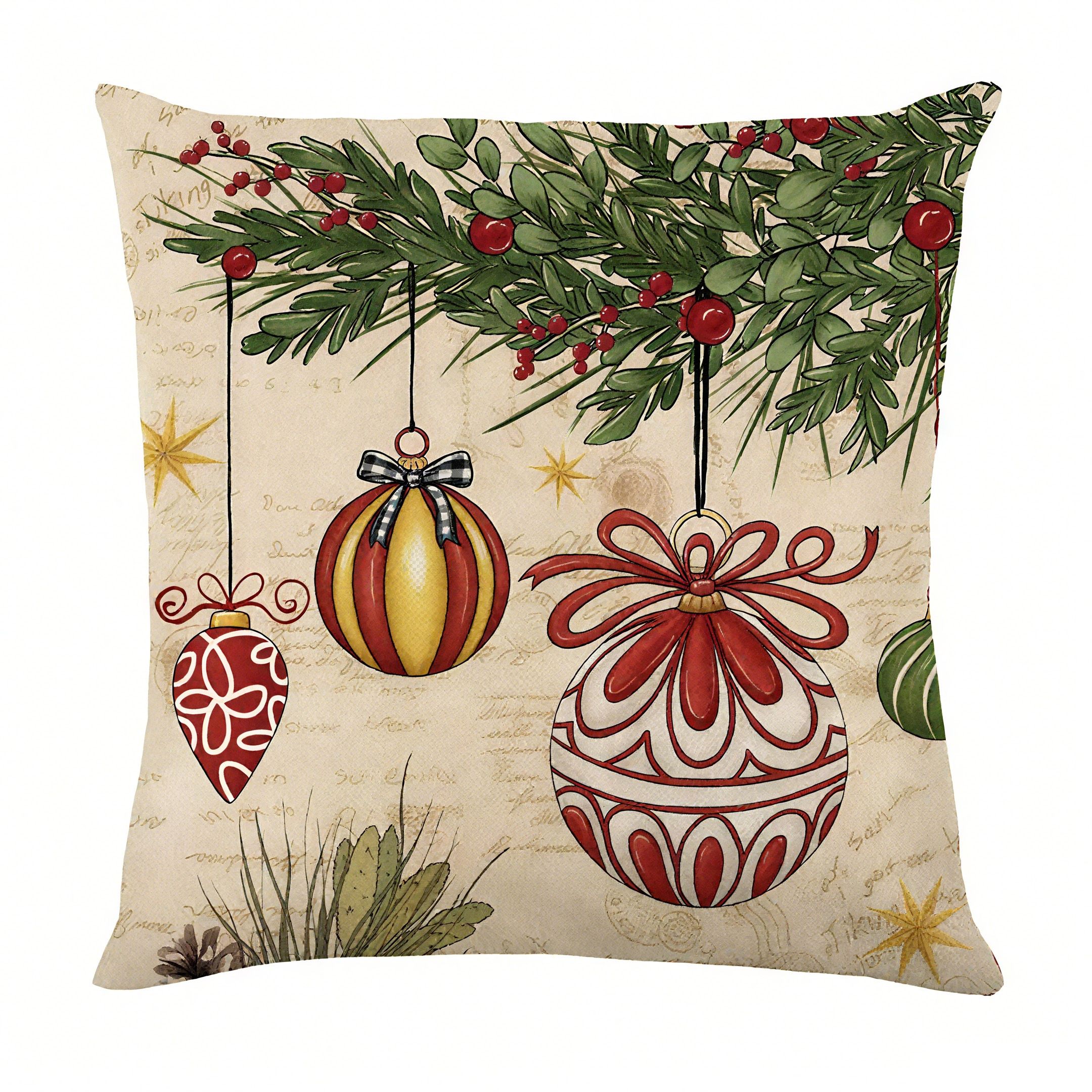 Obasyhig Christmas Print Sofa Pillow Cover in White