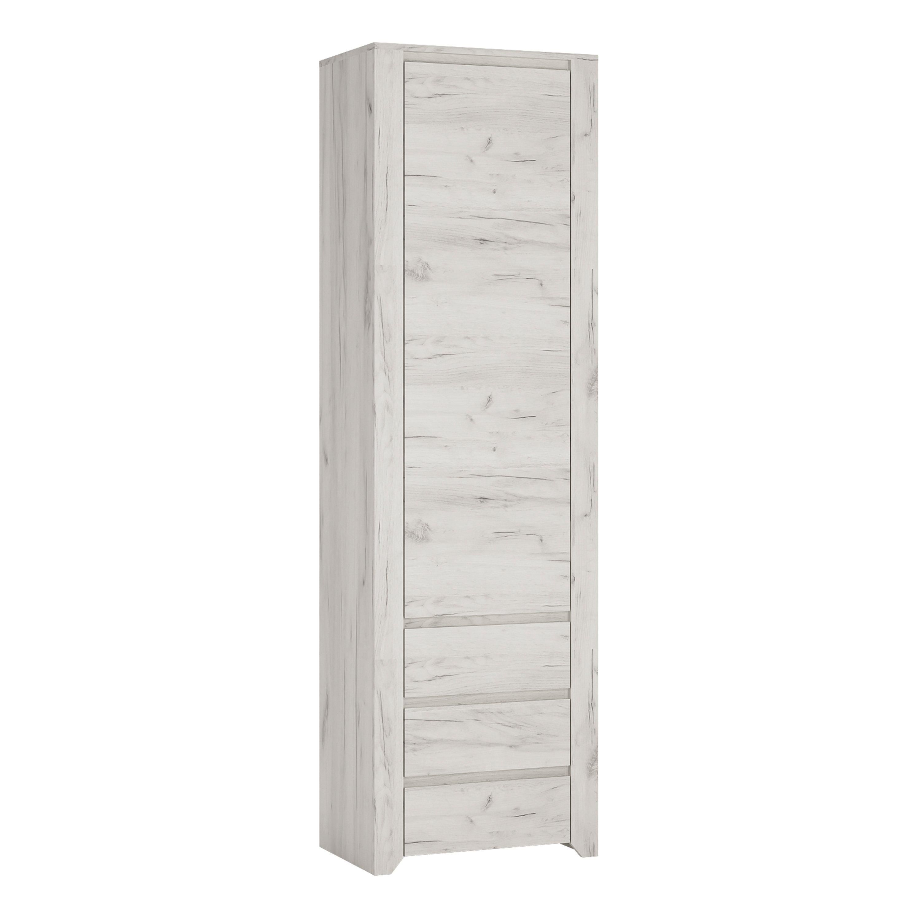 Furniture To Go Angel Tall Narrow One Door 3 Drawer Narrow Cupboard in White
