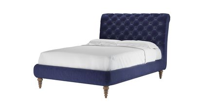 Knightsbridge (No Footboard) Double Bed in Prussian Blue Cotton Matt Velvet - sofa.com