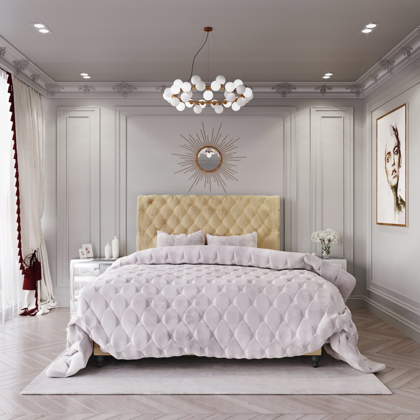 MiBed Cheshire Velvet Superking Bed Frame - Cream