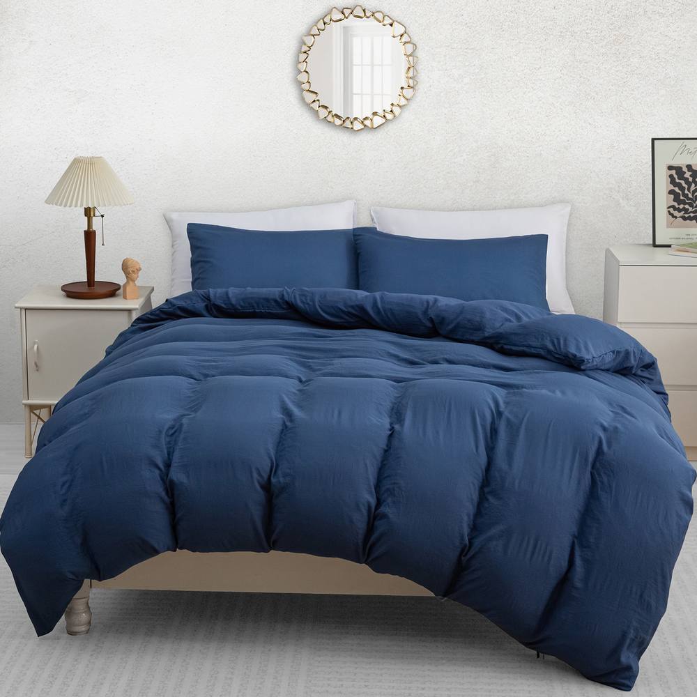 Pamposh Pre Washed Microfibre Duvet Cover Set King Size Ultra Soft Quilt Covers in Navy