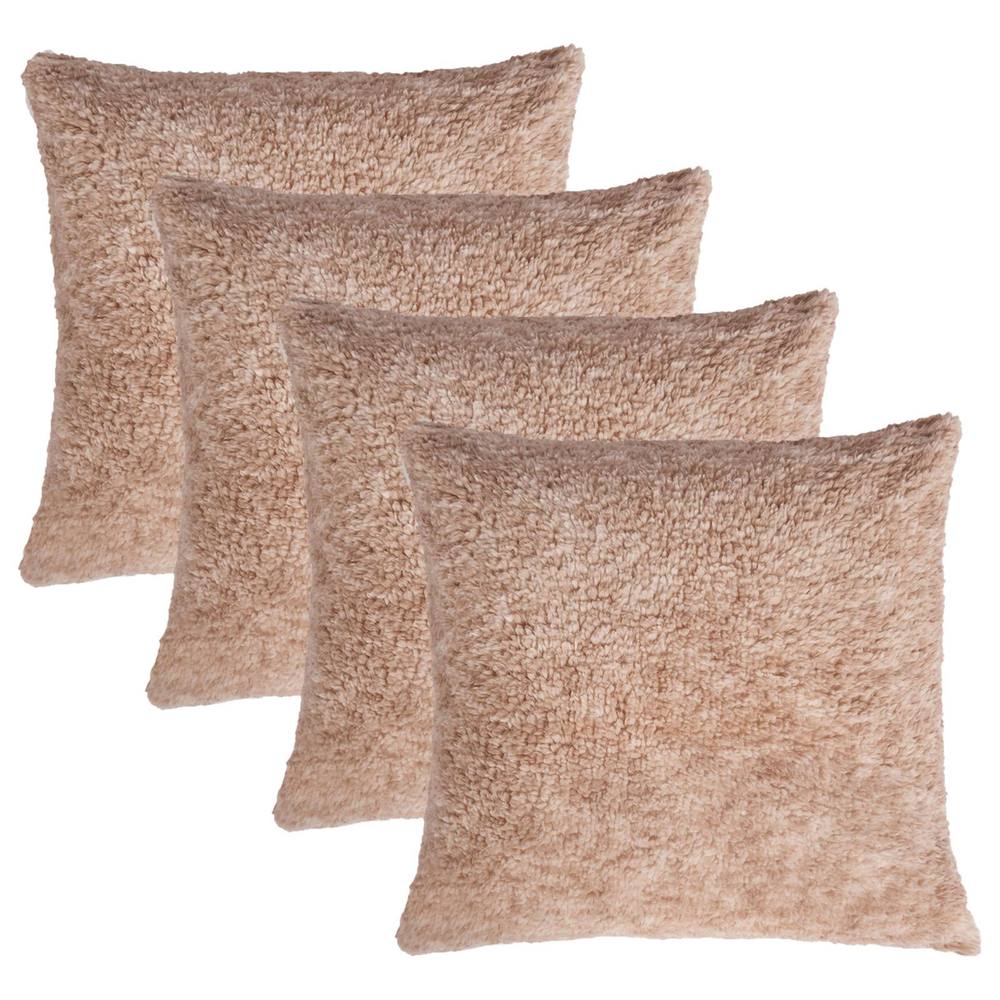 OHS 4 Pack Teddy Marl Soft Fleece Cushion Covers - 45 x 45cm in Natural
