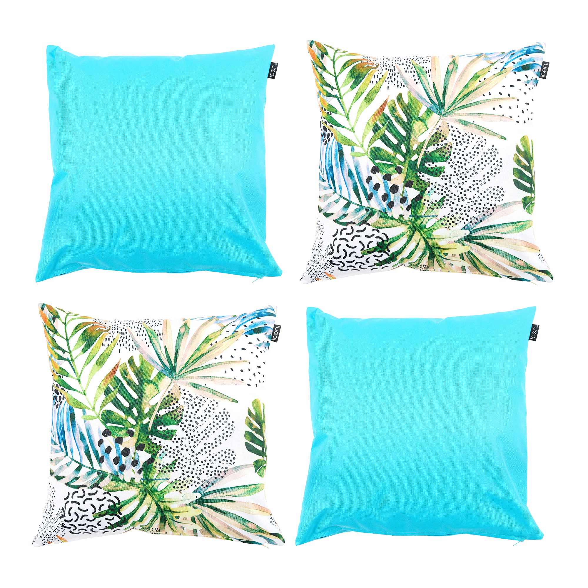 icon Indoor & Outdoor Waterproof Cushion, Palm & Aqua (4-Pack)