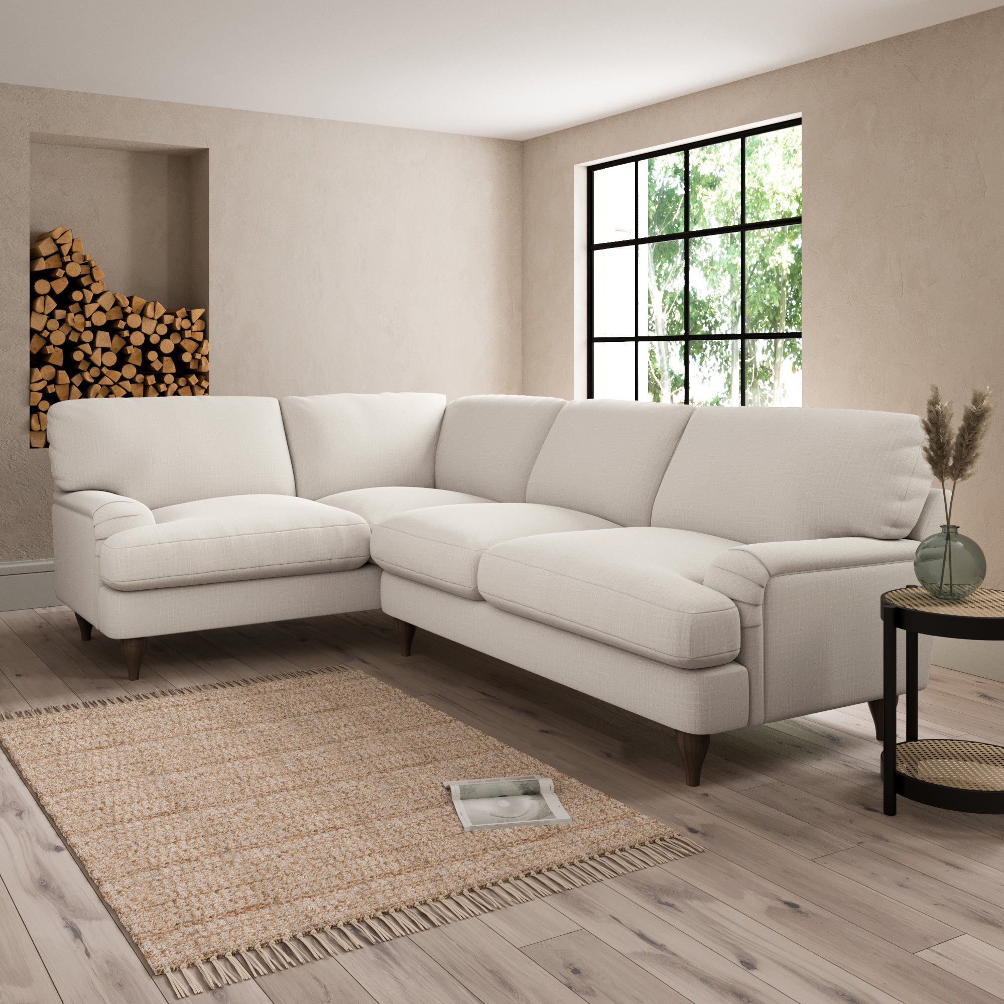 Darwin Slub Cotton Blend Left Hand Corner Sofa Brown