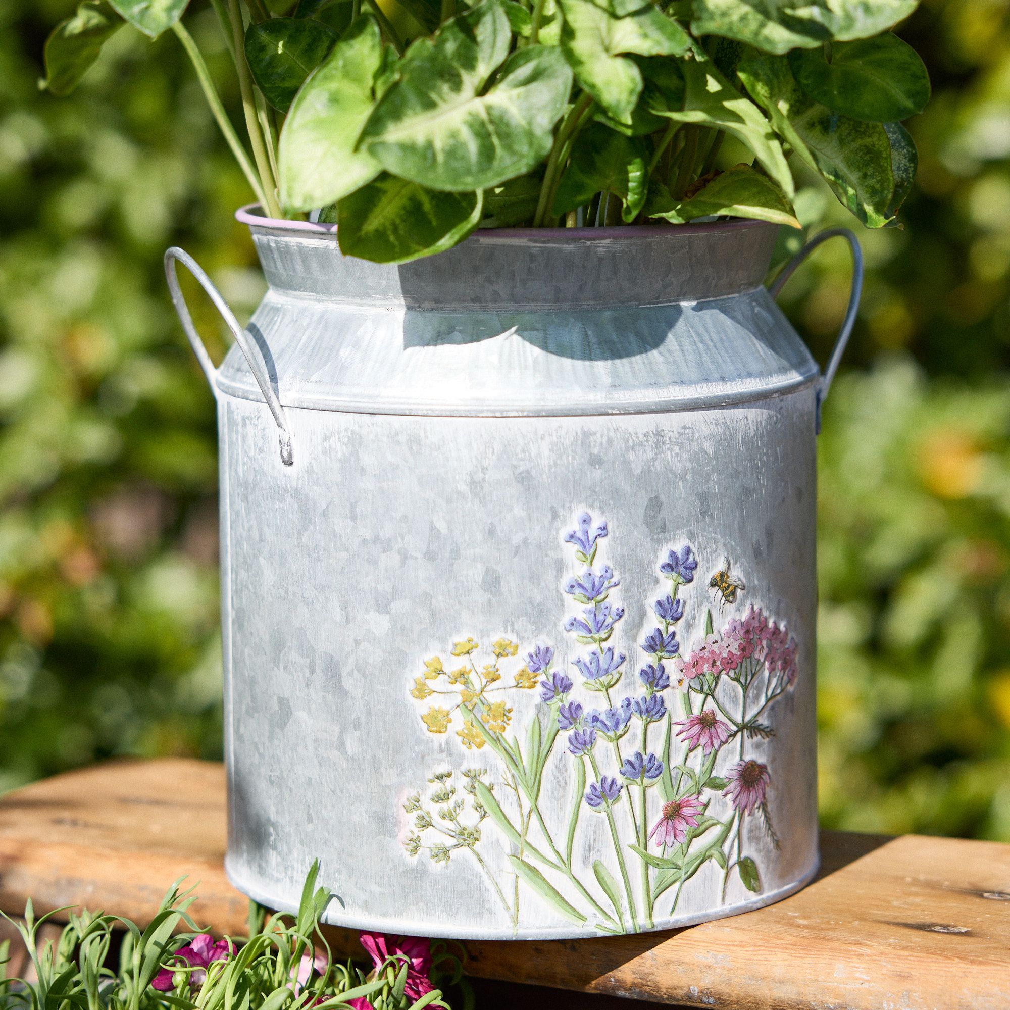 Dibor Spring Floral Metallic Milk Churn Flower Vase H18 x Dia.20cm in Grey