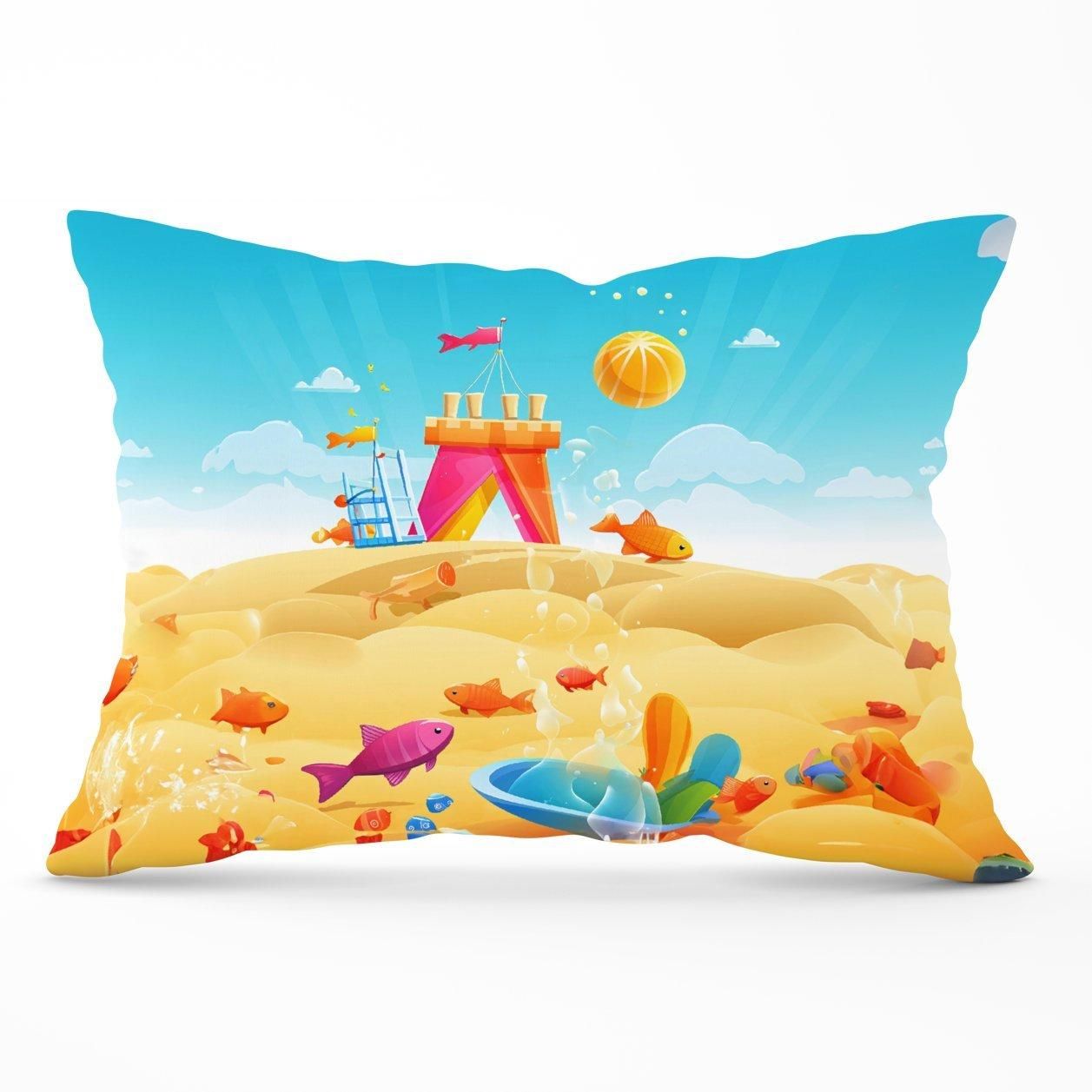 Warren Reed - Designer Fishes On A Beach Holiday Cushions in Yellow