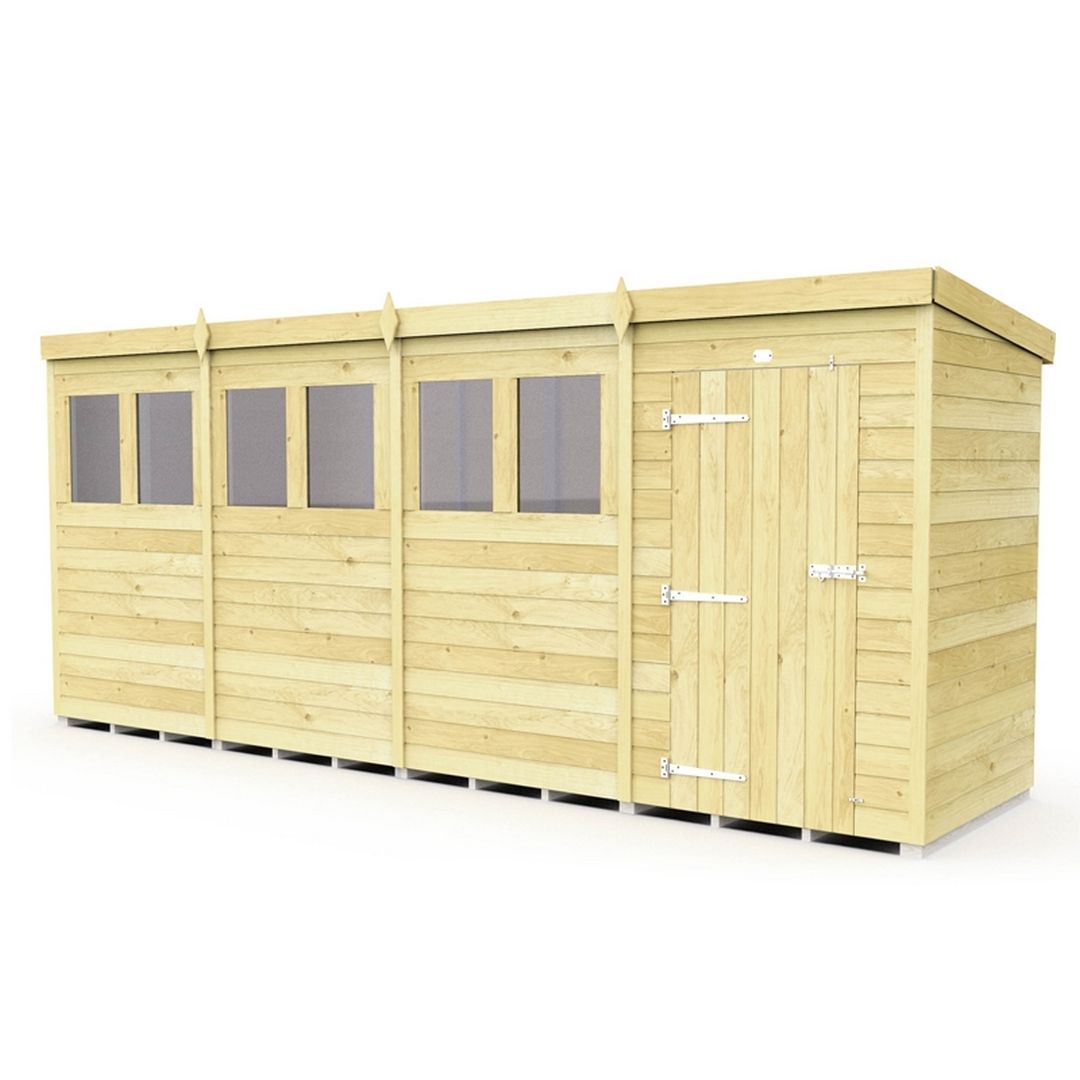 Buttercup Farm 16 x 4 Feet Pent Security Shed - Double Door - L118 x W474 x H201 cm in Brown