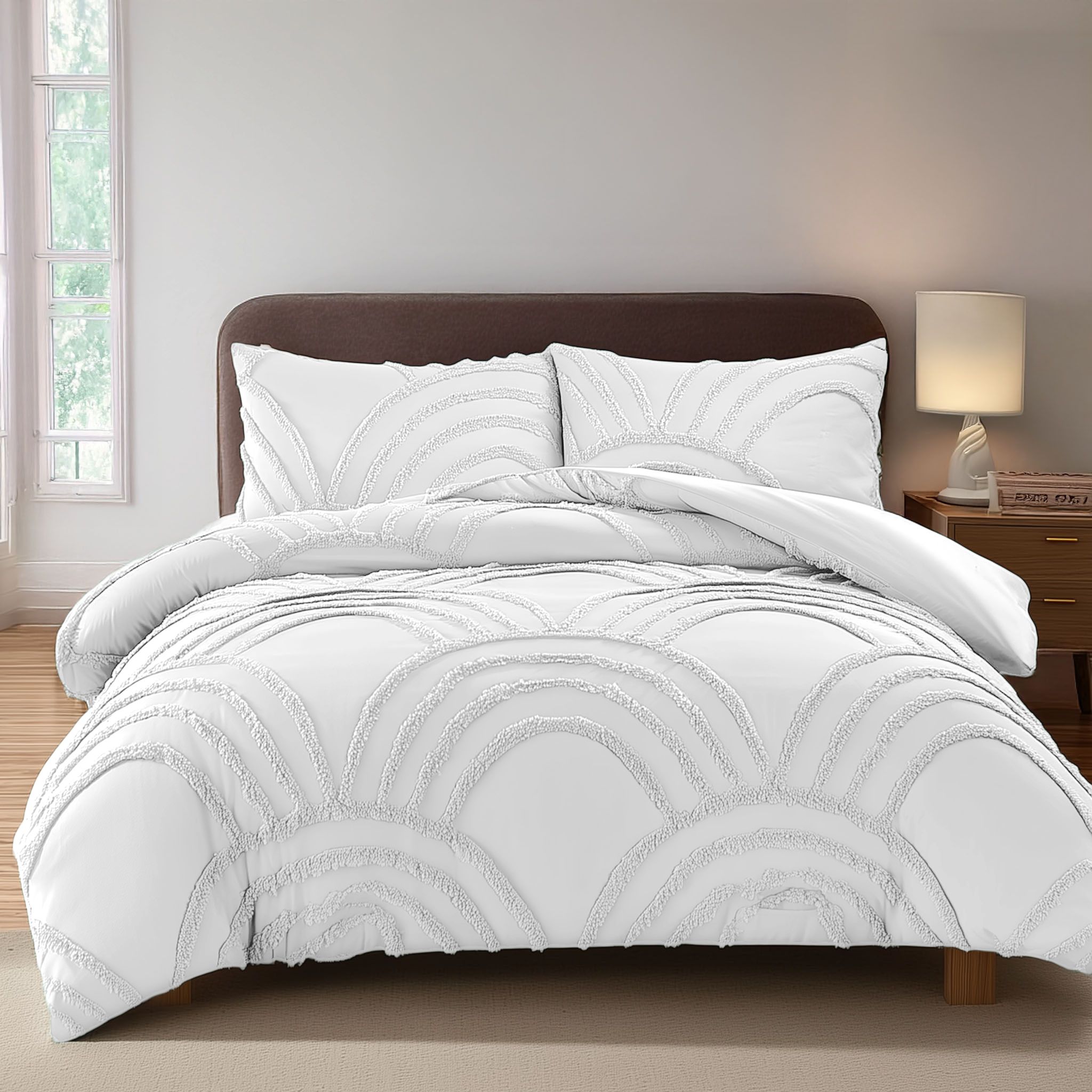 Snug City Duvet Cover & Pillowcase Set Tufted Modern Luxury Design Bed Linen in White