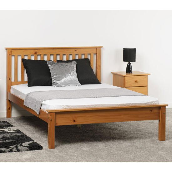 Monaco Wooden Low Foot End King Size Bed In Antique Pine