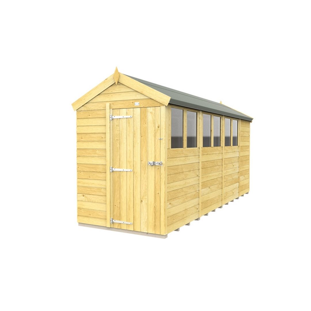 Buttercup Farm 5 x 15 Feet Apex Shed - Single Door W/ Windows - L454 x W147 x H217 cm in Brown