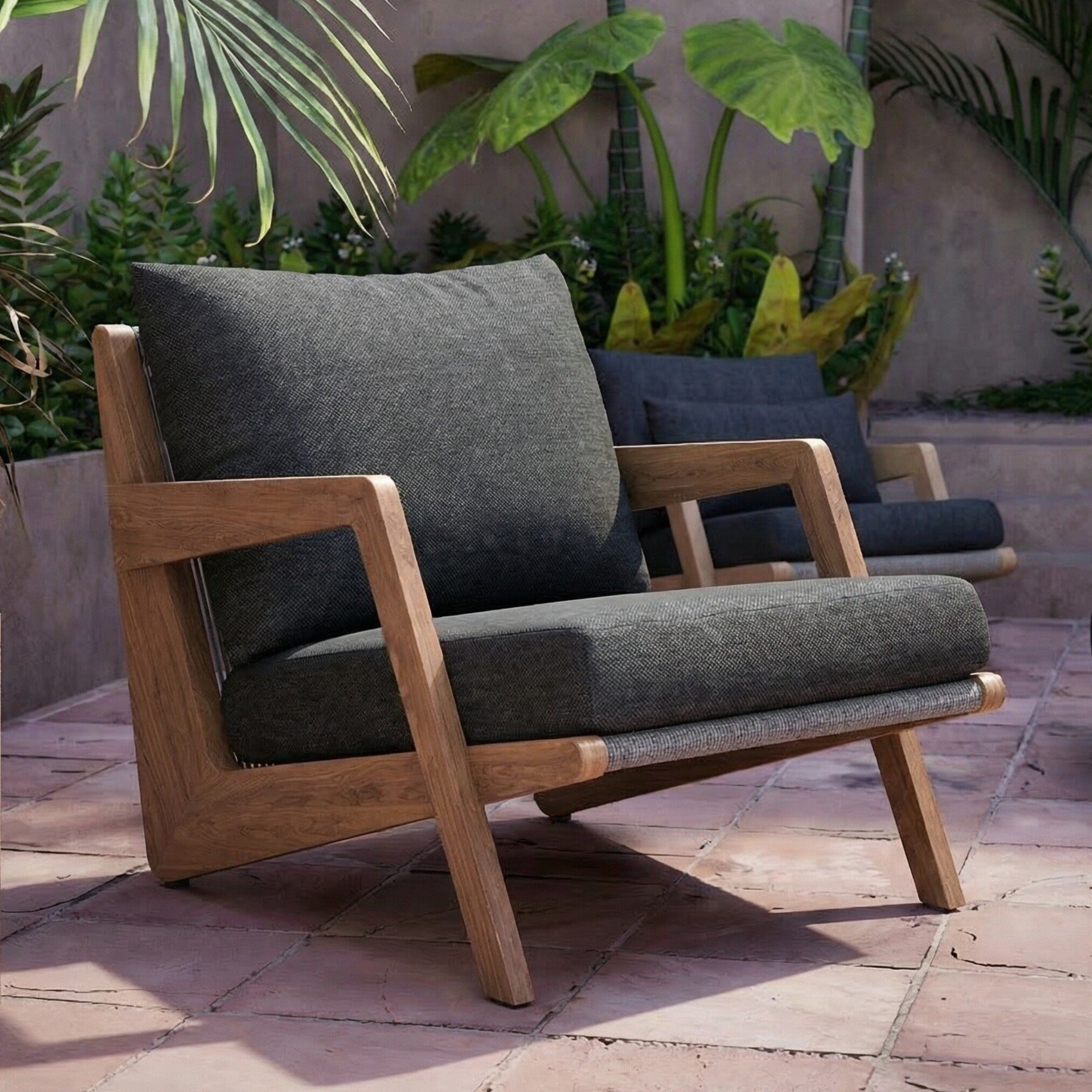 Tahiti Garden Lounge Chair, Wooden, Black | Barker & Stonehouse
