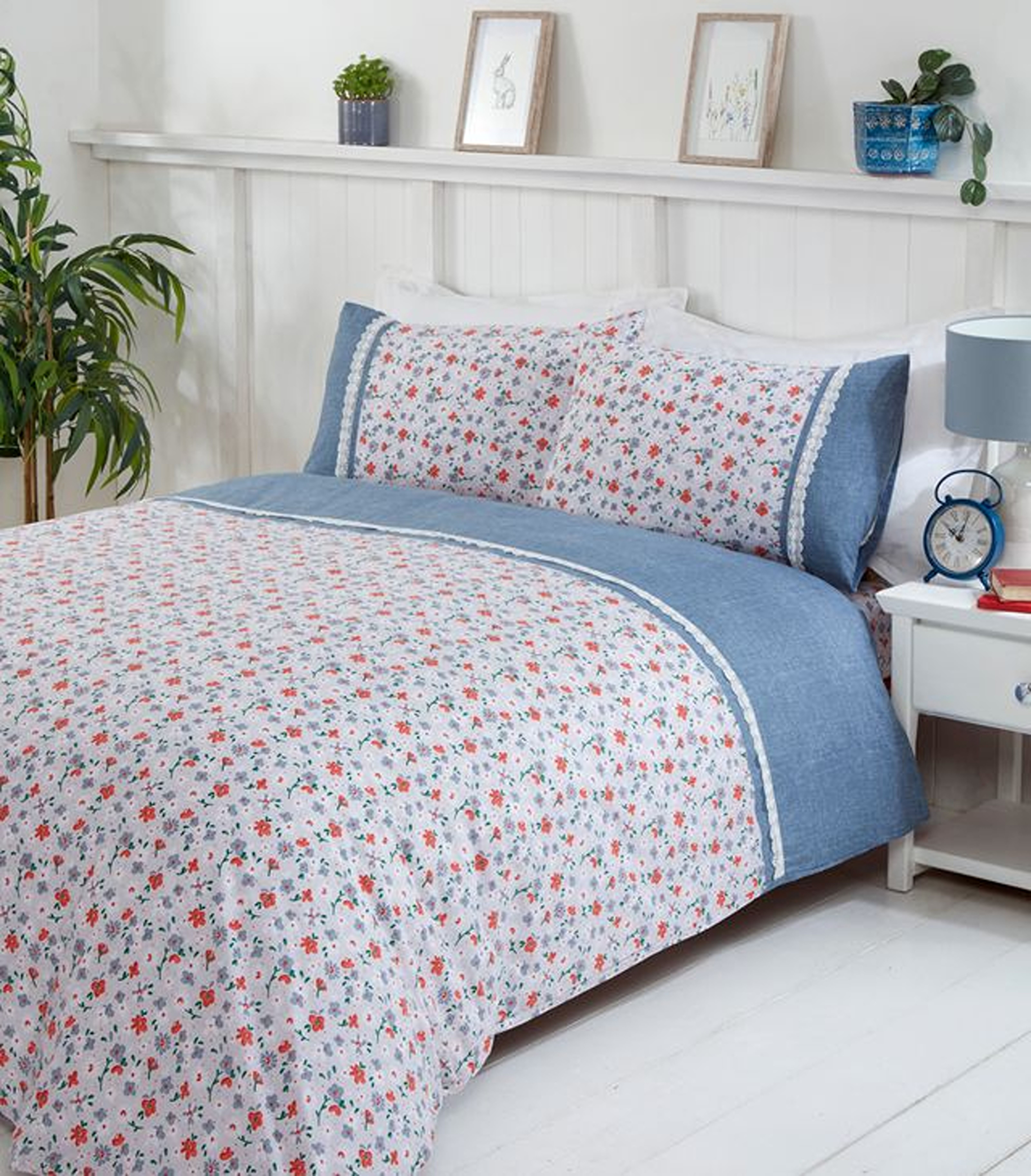 Rapport Home Penelope Polycotton Duvet Cover Set With Pillowcase in Blue