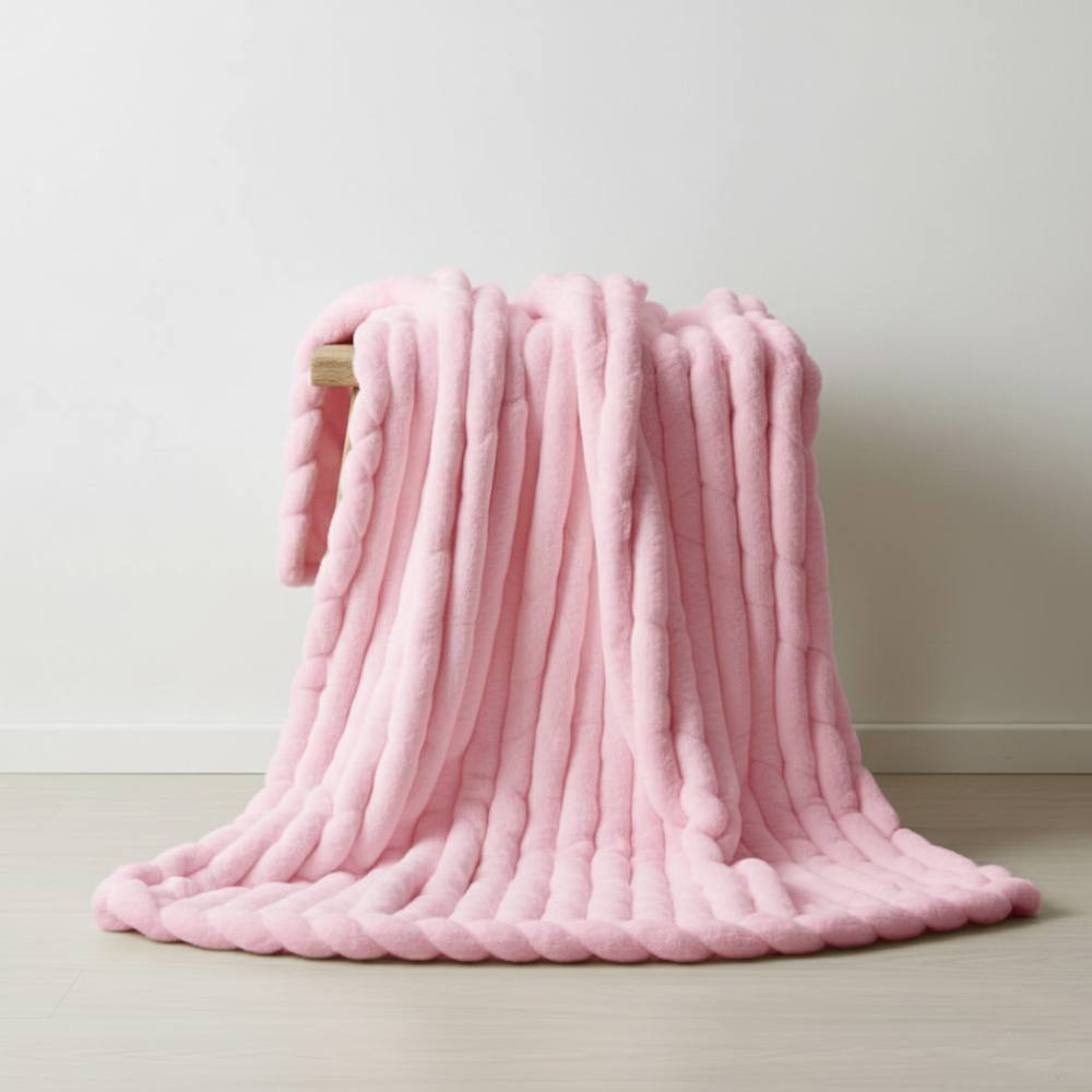 Snug City Luxury Big Cord Blanket Thick Ribbed Throw Ultimate Comfort Warmth in Pink