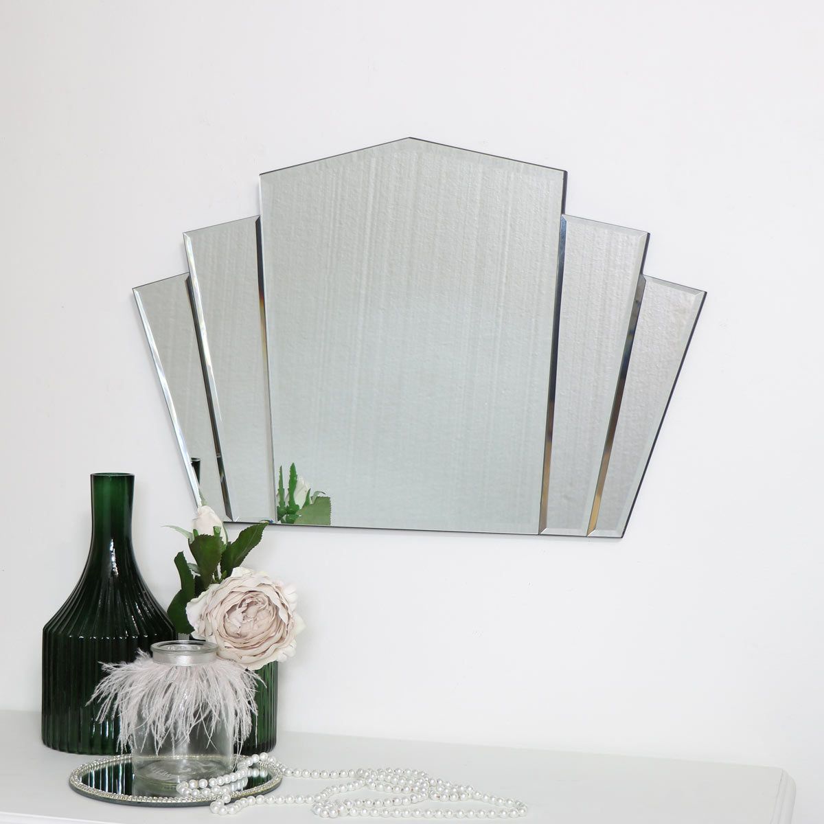 Melody Maison Art Deco Fan Frameless Wall Mirror 40cm X 60cm in Clear
