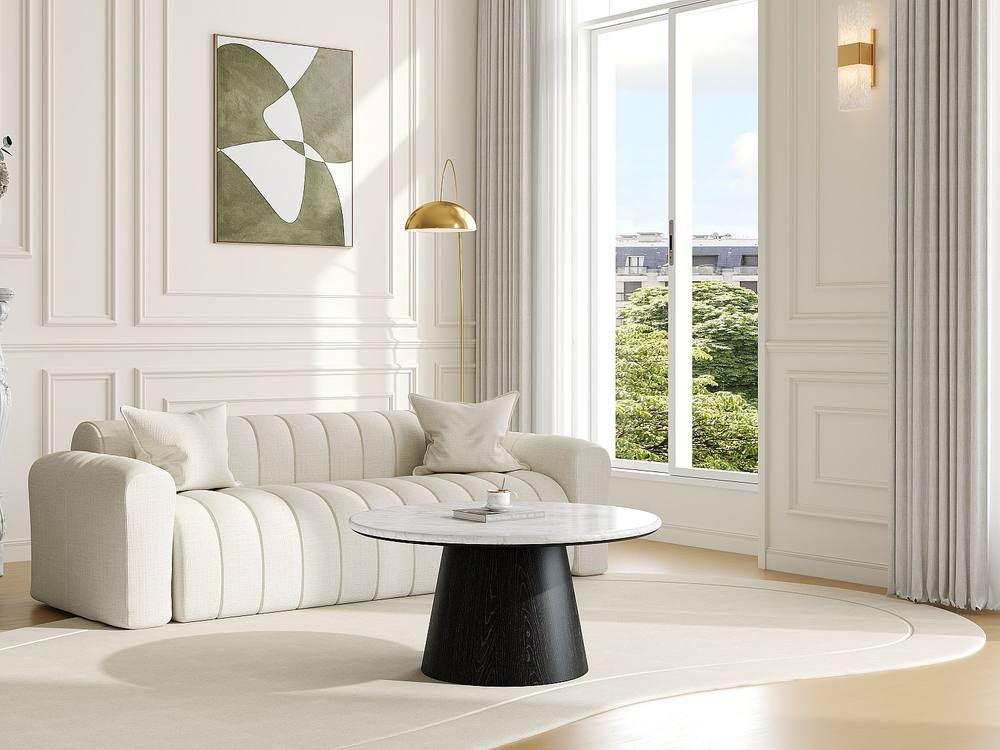 Vente-unique Marble & Oak Veneer Coffee Table - Black - SADURA