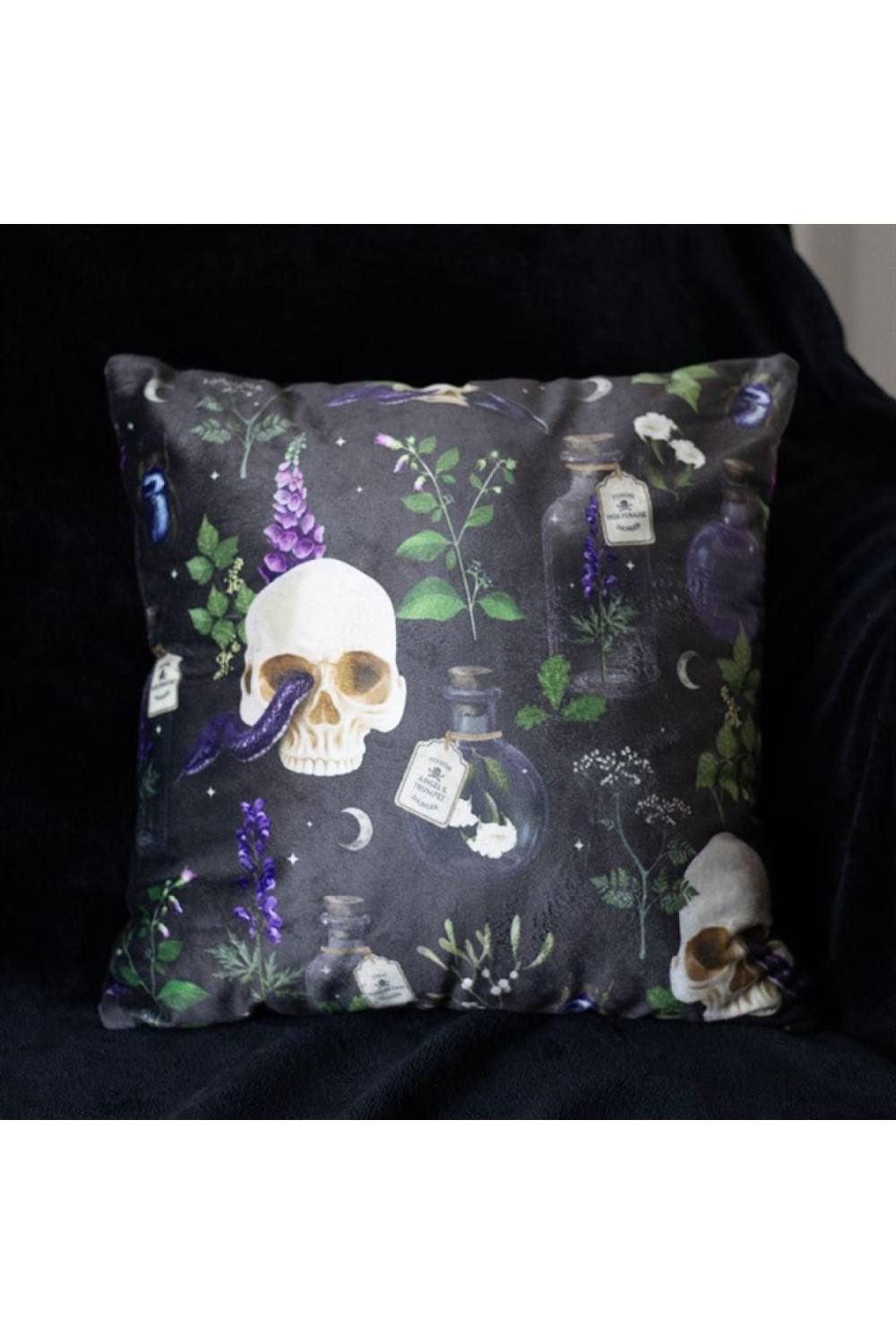 KDMD 35cm Square Venom & Vines Print Cushion in Black