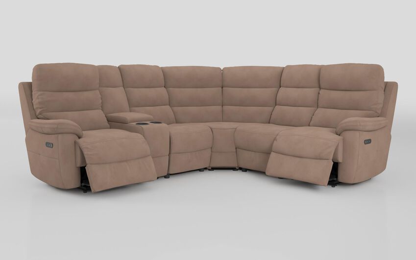 Beige Fabric Ossett 2 Corner 2 Power Sofa with Left Hand Facing Console & Head Tilt