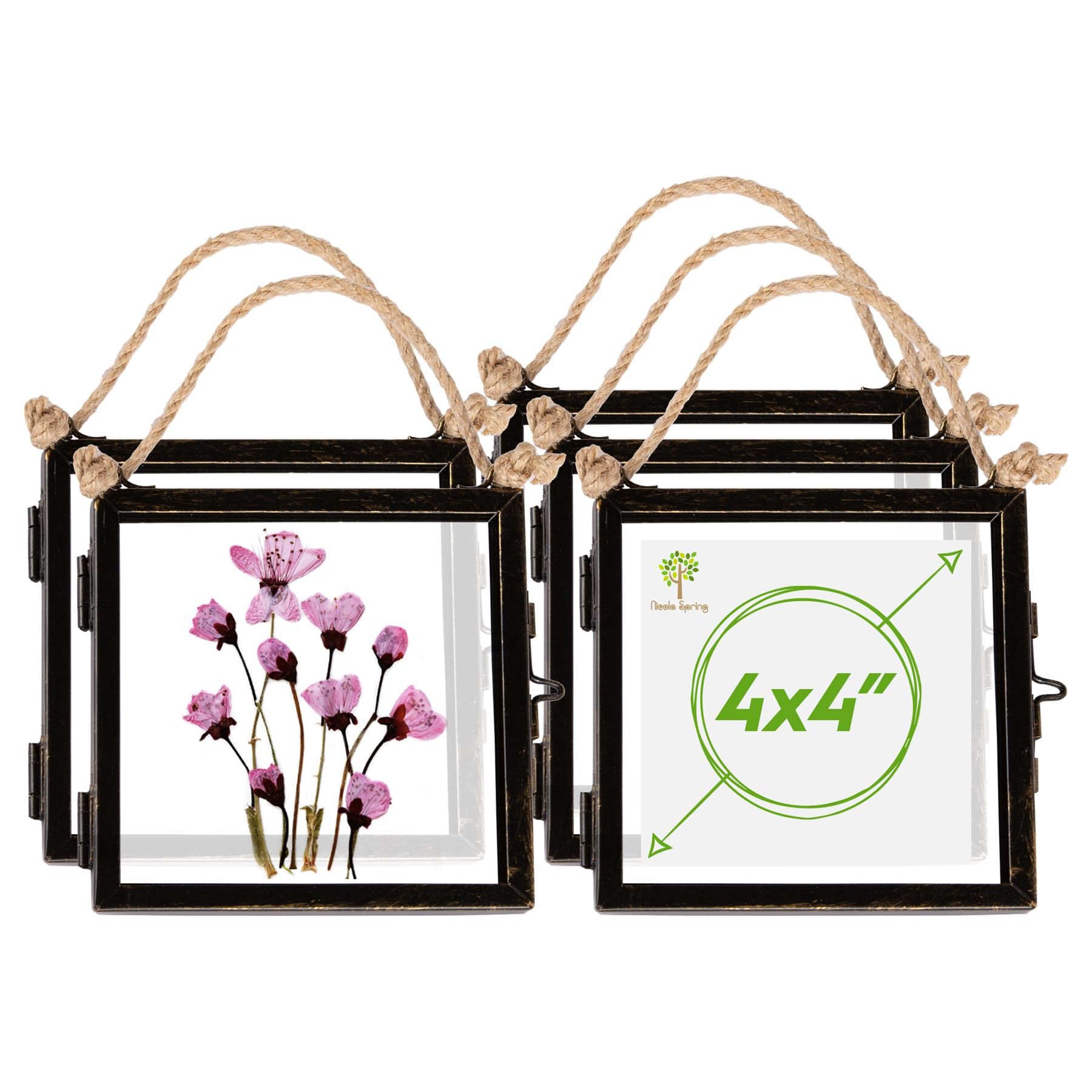 Nicola Spring 5x Hanging Metal Photo Frames - 4" x 4" - Black - Picture Frame Wall Mounted Frame with Rope
