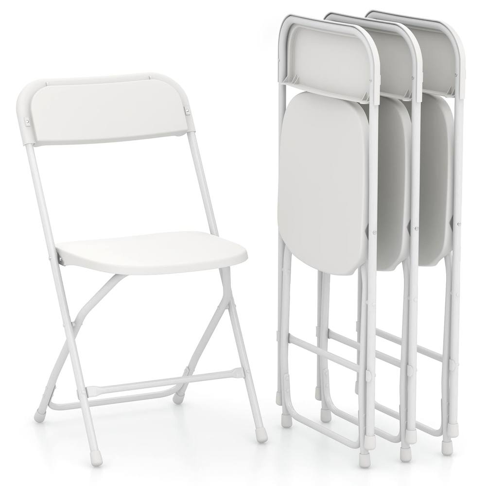 Costway 4Pack Metal Folding Chairs Portable Patio Chairs w/ Plastic Seat & Back in White