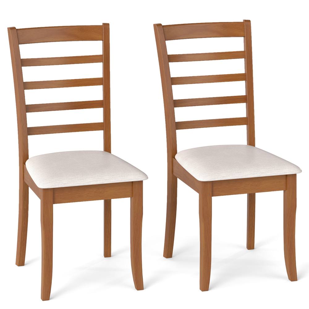 Costway 2PCS Wooden Dining Chair Modern Upholstered High back Kitchen Chair in Beige