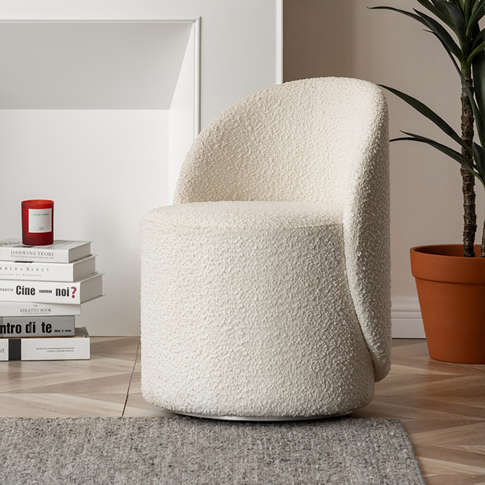 Boucle Round Nordic Vanity Stool Swivel Accent Chair with Low Back