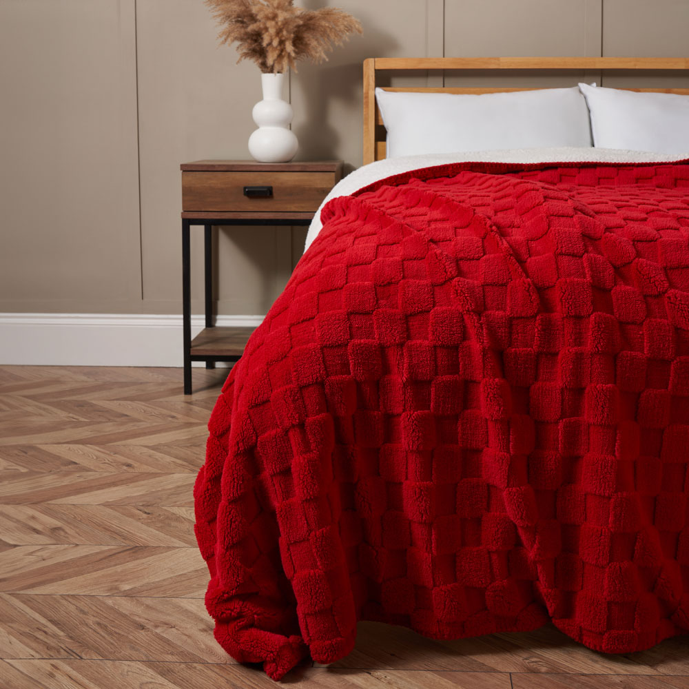 Checkerboard Throw with Sherpa, Red