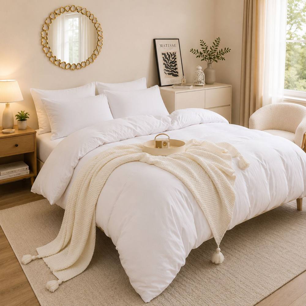 Grace Prewashed Microfibre Duvet Cover Set Soft Lightweight Zipper Closure in White