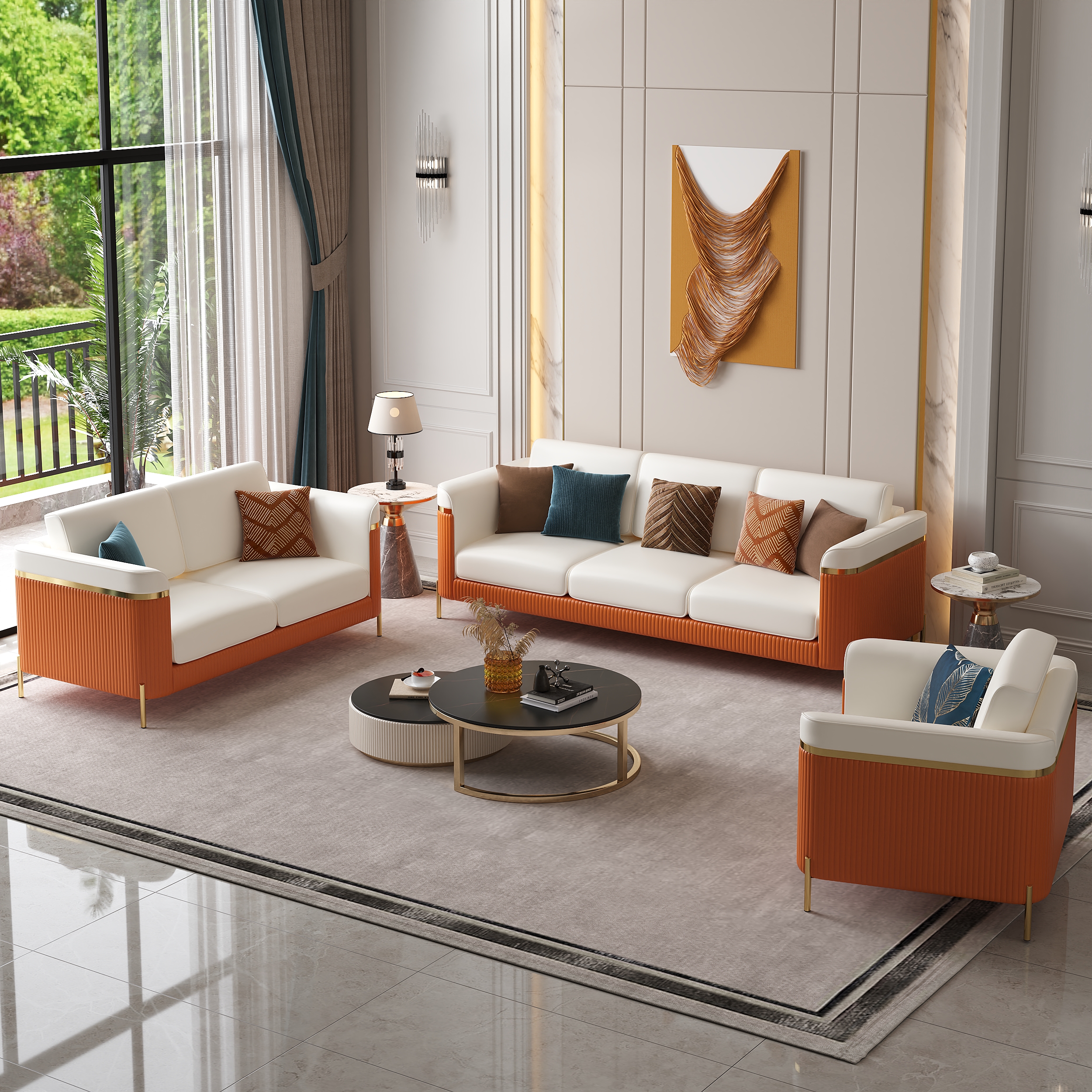 3 PCS Vertex Sofa Set with Chair Modern Living Room Sofa Set with Cushion