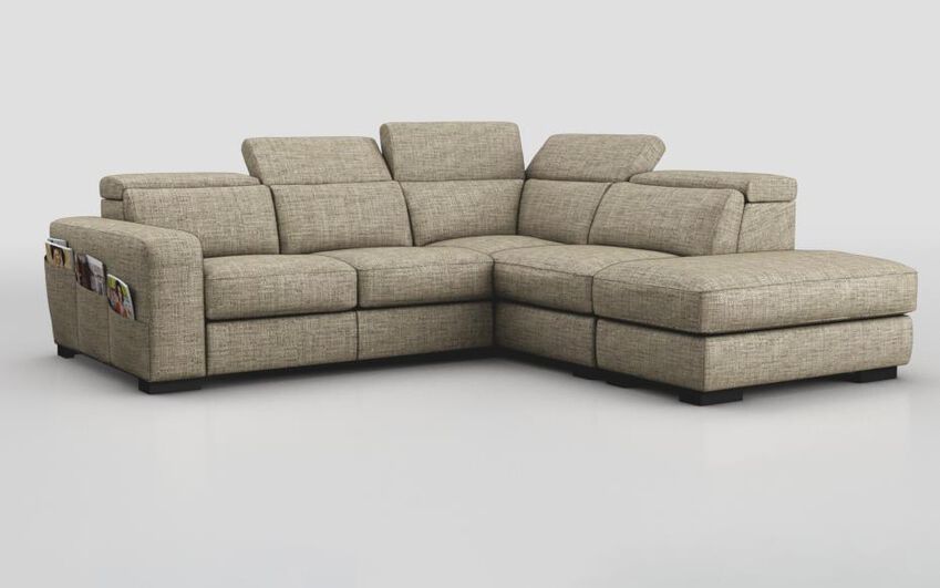 Brown Fabric Melizzano 2 Corner 2 with Sliding Footrest & Right Hand Facing Chaise with Pockets