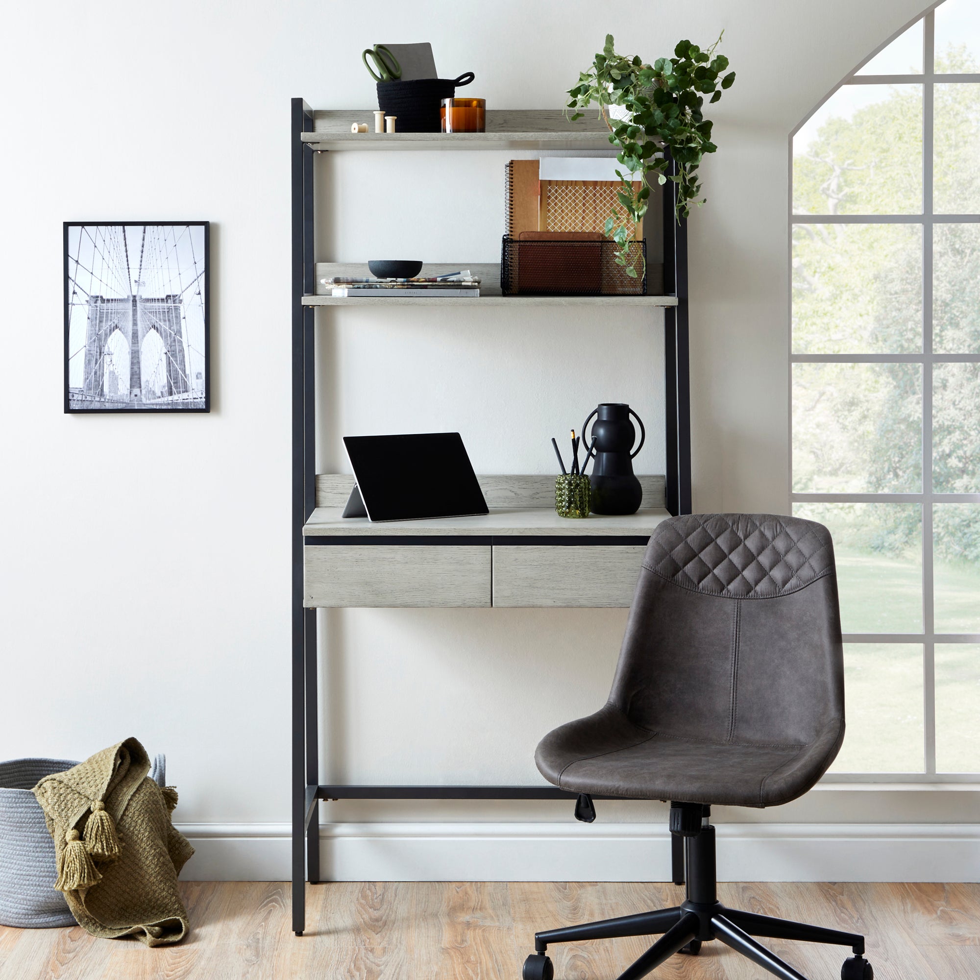 Blake Bookcase Desk Grey