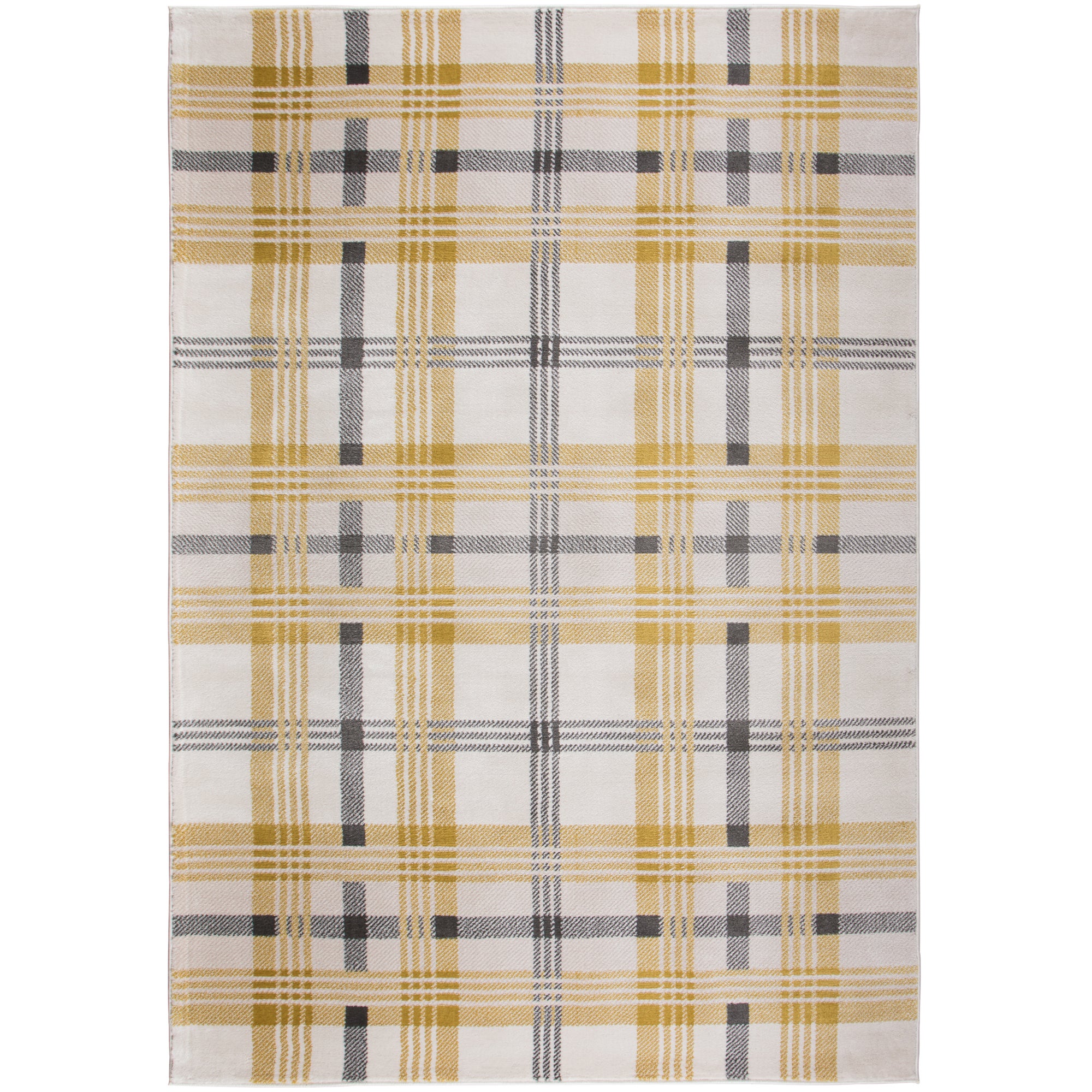 Elgin Tartan Rug Yellow, Grey and White