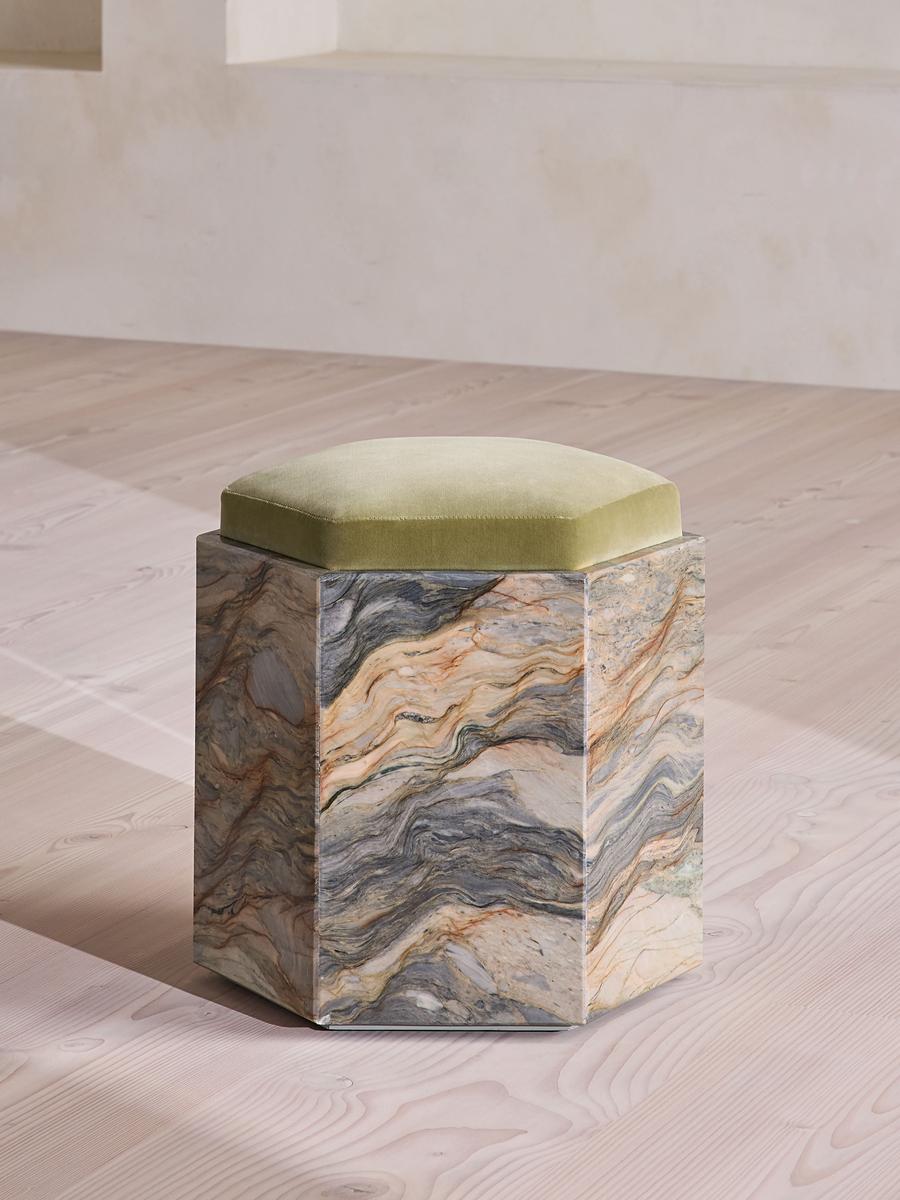 Novi Footstool, Velvet, Lichen