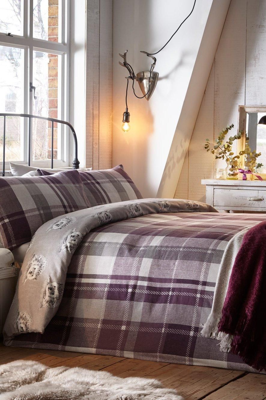 Dreams & Drapes 'Colville Check' 100% Brushed Cotton Duvet Cover Set in Plum