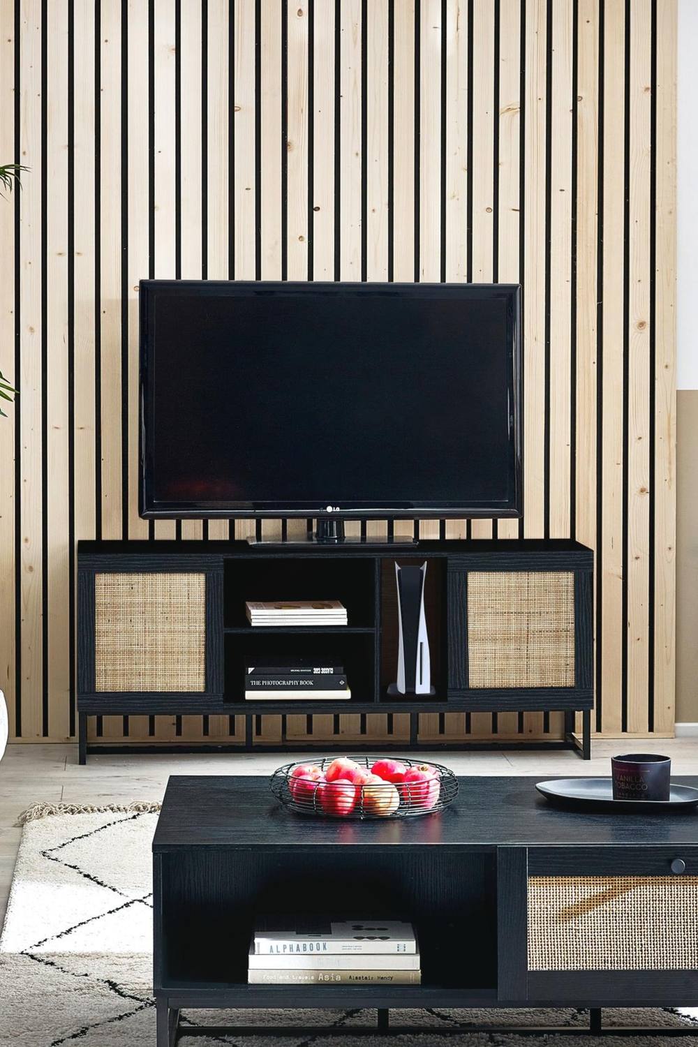 Julian Bowen Padstow Rattan TV Unit in Black